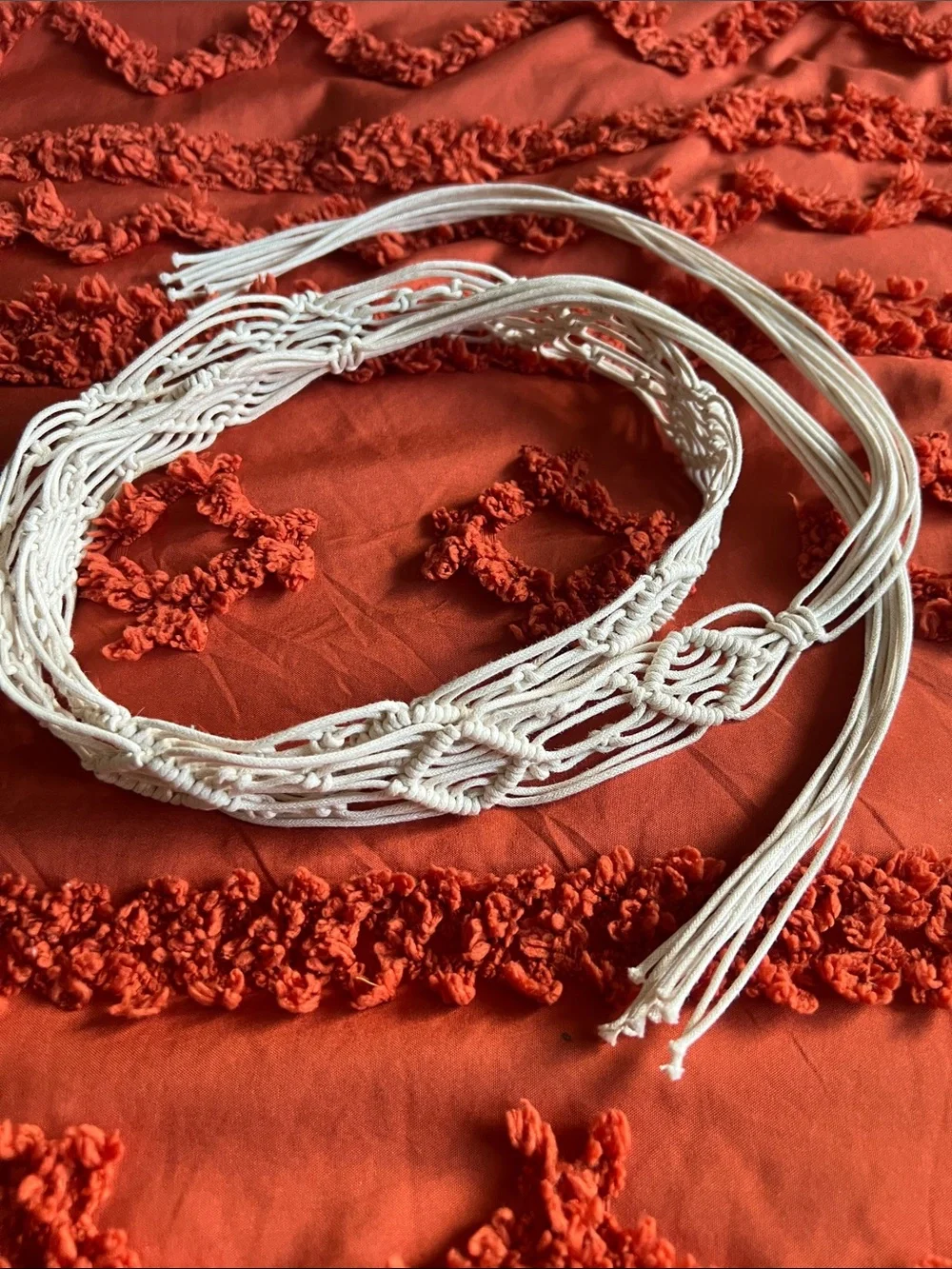 Woven Macramé Tie Belt in Cream